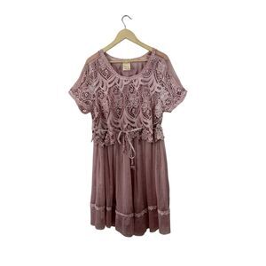 Pretty Angel X-Large Silk Dress Embroidered Pink Embroidered Tie Waist Womens